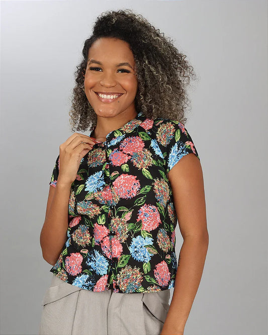 BLUSA XICA - FLORAL PRETA