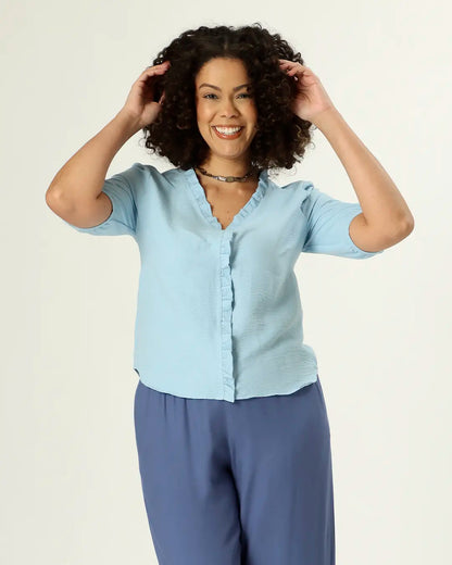 BLUSA BALCÃO - CELESTE